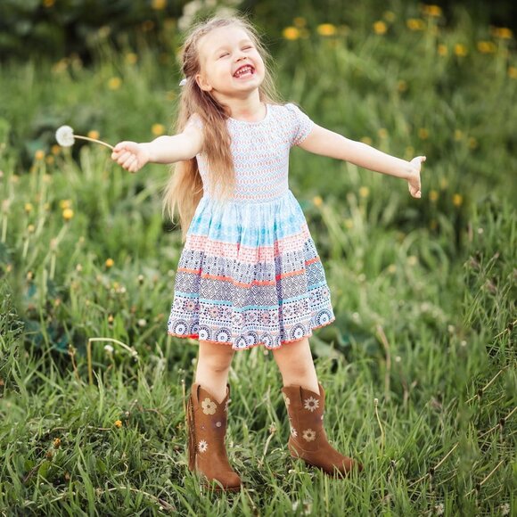 Girls Brown Cowgirl Boots With Tassel Floral Embroidered Kids Western Boots - Picture 4 of 7